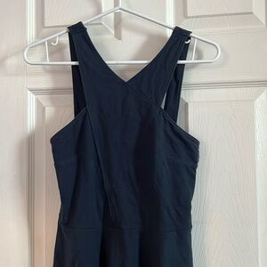 Navy cross shoulder halter style dress. Hollister co